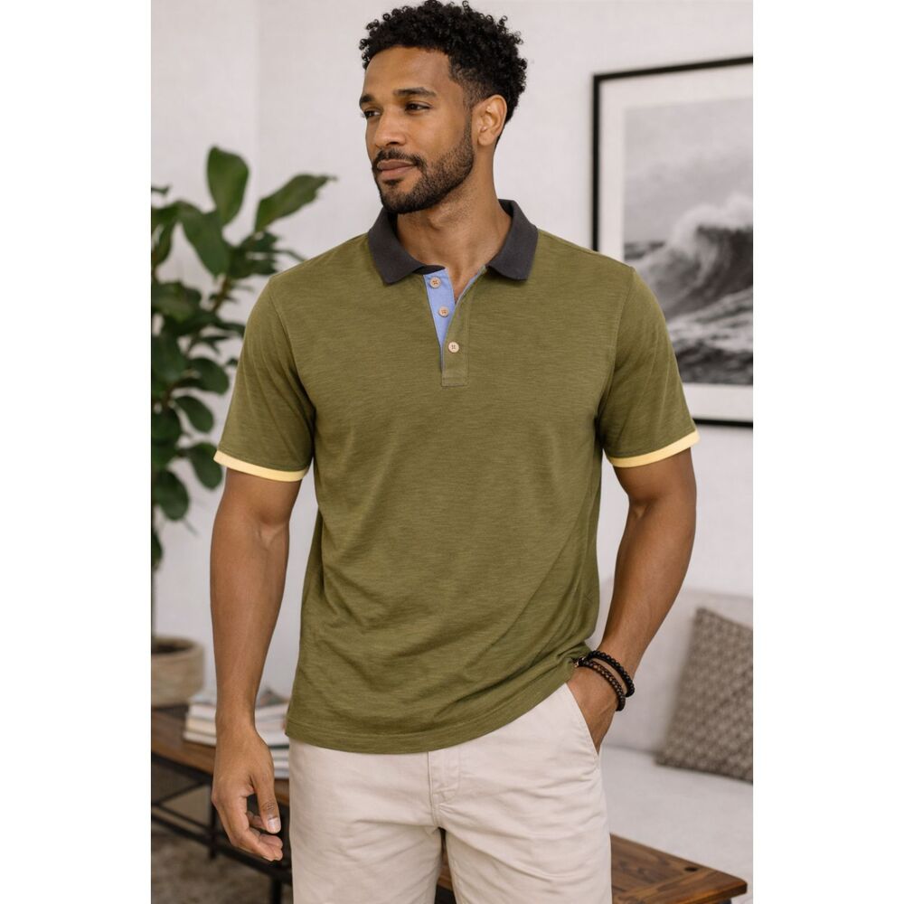 The Territory Ahead Olive Henley Shirt XL Cotton Casual Button Placket